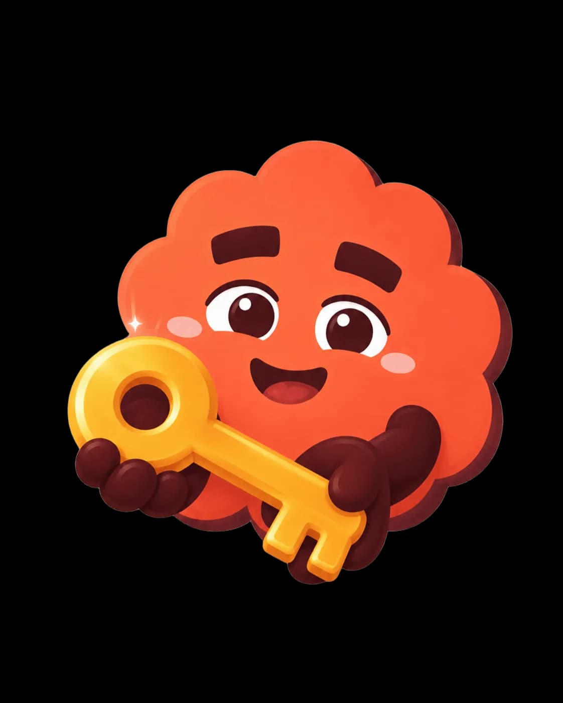 Pluzinho segurando uma chave dourada.